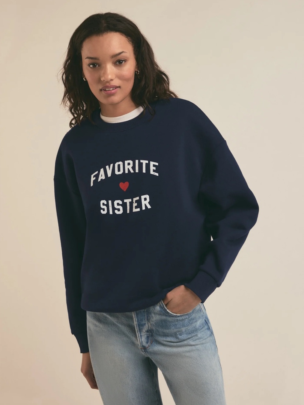 Favorite Daughter Anthropologie Favorite Sister Heart Logo Sweatshirt Navy S NWT